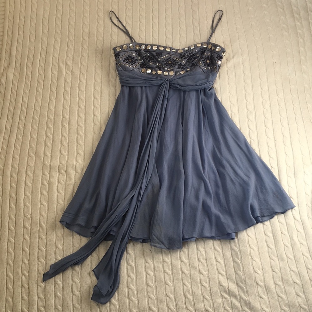 BCBGMaxazria beaded silk spaghetti strap dress - 4